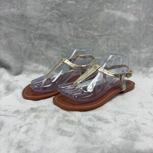 Lauren Ralph Lauren Womens Metallic T-Strap Sandals 7B Synthetic Upper